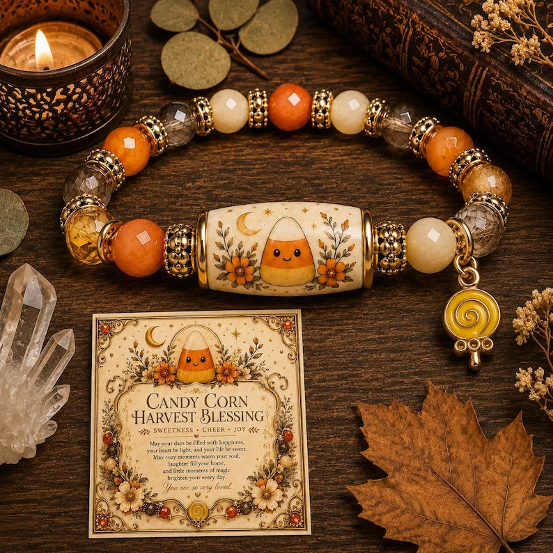 Halloween Beaded Bracelet with Evil Witch Hat Pumpkin Charms, Crystal Beads, Adjustable Festival Gift for Women & Girls